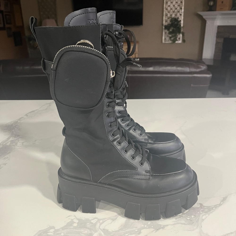 Prada Black Combat Boots with Pouches